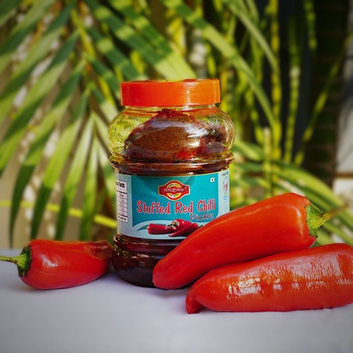 Stuffed Red Chilli Pickle (भरवां लाल मिर्च का अचार)